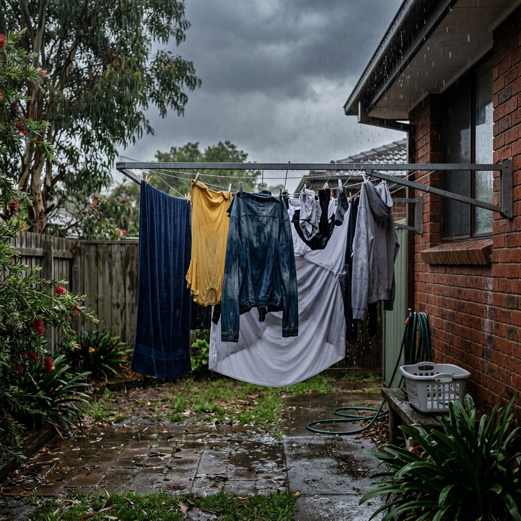 Clothesline without cover in poor weather